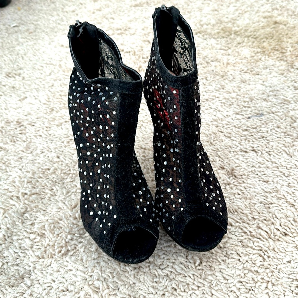 Lace with Jules, see-through peep toe platform, high heel booties